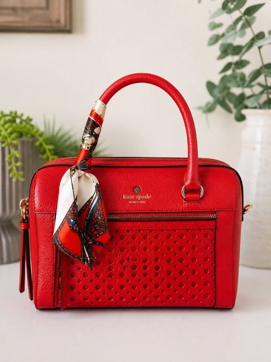 Kate Spade Handbags - Kate Spade Perri Lane Bubbles Perforated Leather Satchel in Empire Red